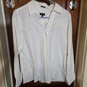Talbots Cream Lightweight Linen Button-Down Shirt